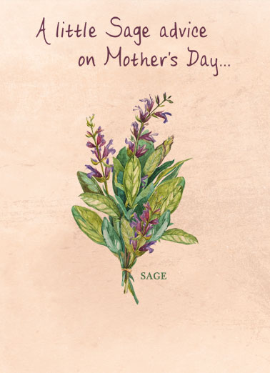 Sage Advice MD Funny Mother's Day Card Sweet A picture of sage with the words, "A little sage advice on Mother's Day." | mom mother mother's day sage plant spice herb thyme advice Take a little Thyme for yourself.